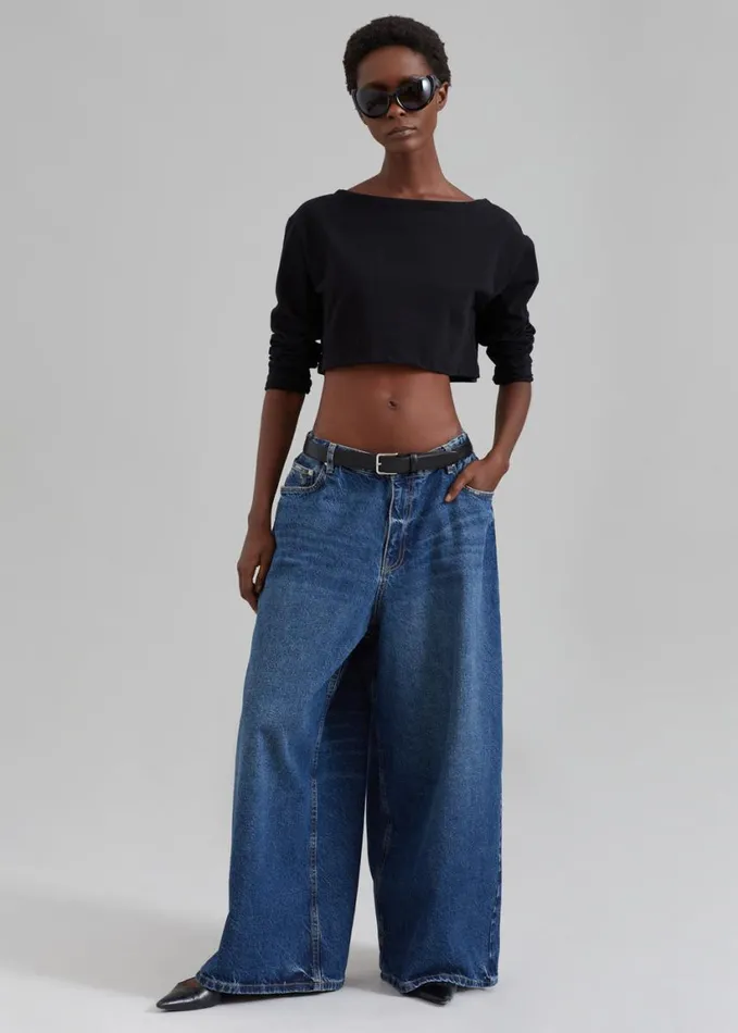Clothing Women The Frankie Shop Sasha Wide Leg Jeans 8211 Dark Blue