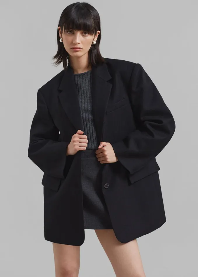 Clothing Women The Frankie Shop Silas Oversized Wool Blazer 8211 Black