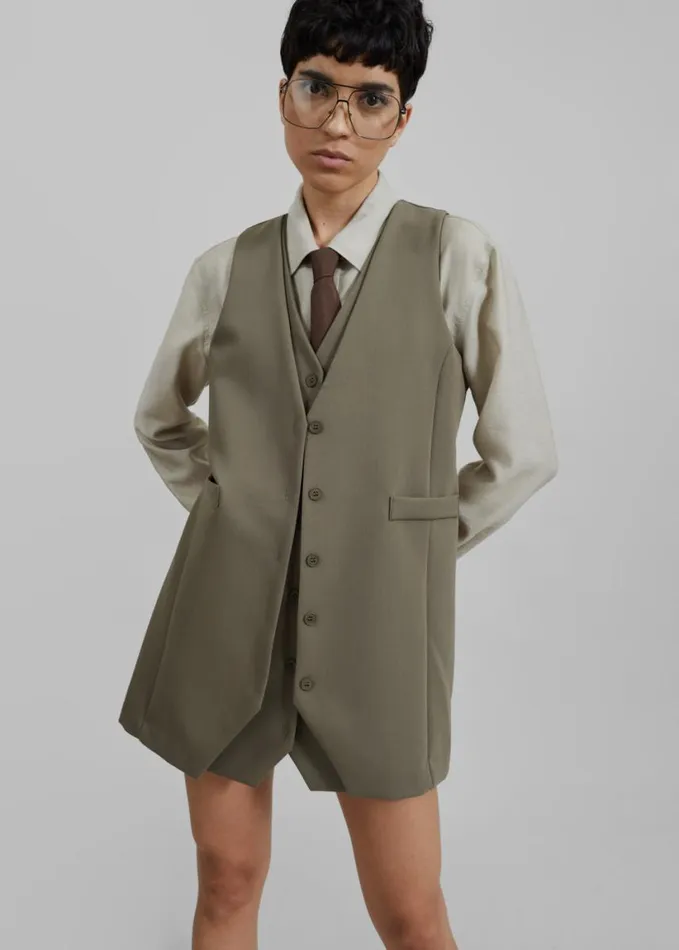 Clothing Women The Frankie Shop Sophia Mini Vest Dress 8211 Khaki