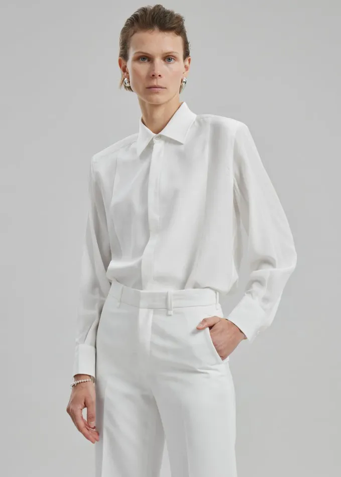 Clothing Women The Frankie Shop Sophie Silky Padded Shirt 8211 White