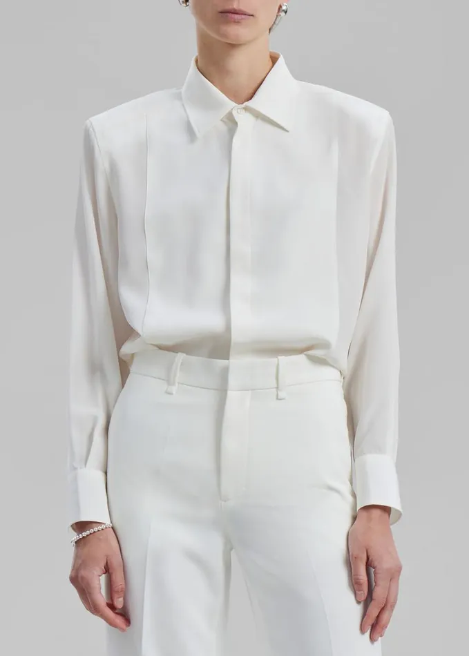 Clothing Women The Frankie Shop Sophie Silky Padded Shirt 8211 White
