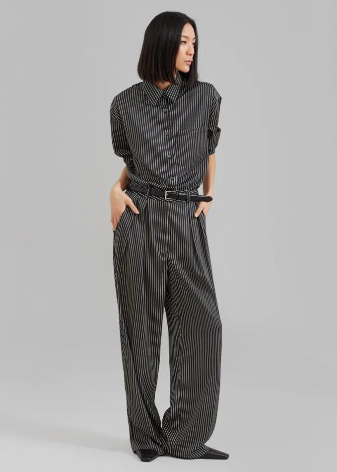 Clothing Women The Frankie Shop Tansy Satin Pants 8211 Black Pinstripe