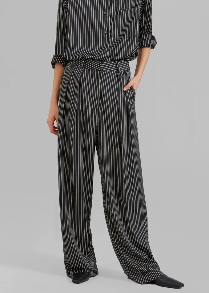 Clothing Women The Frankie Shop Tansy Satin Pants 8211 Black Pinstripe