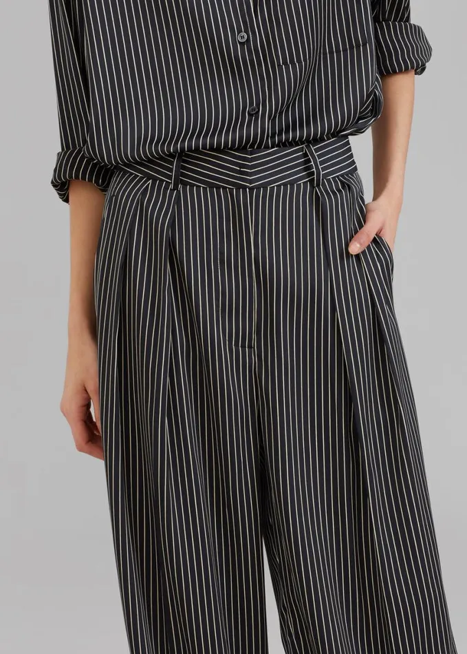 Clothing Women The Frankie Shop Tansy Satin Pants 8211 Black Pinstripe