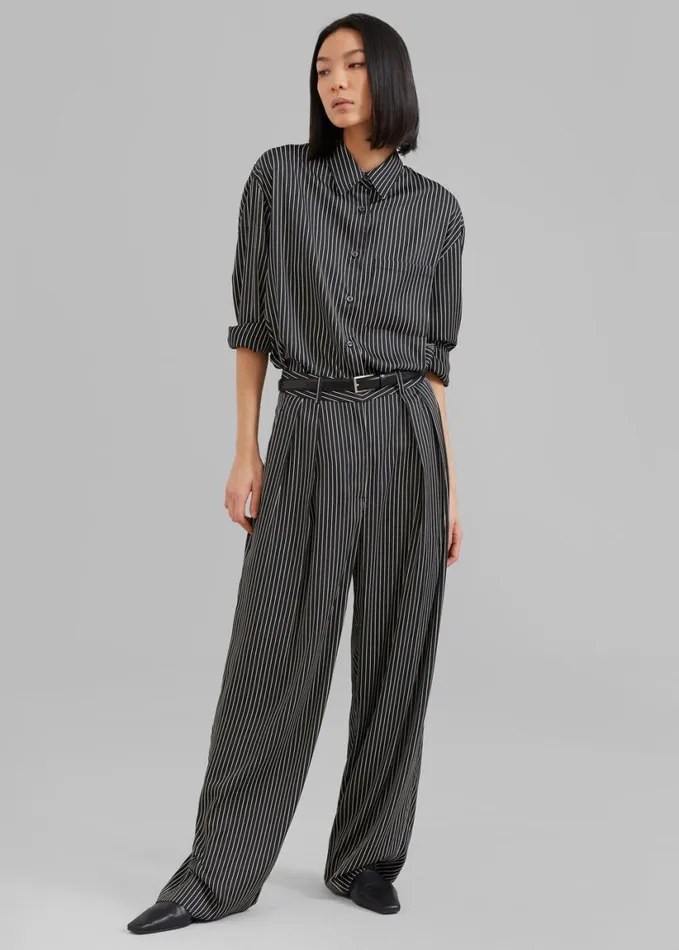 Clothing Women The Frankie Shop Tansy Satin Pants 8211 Black Pinstripe