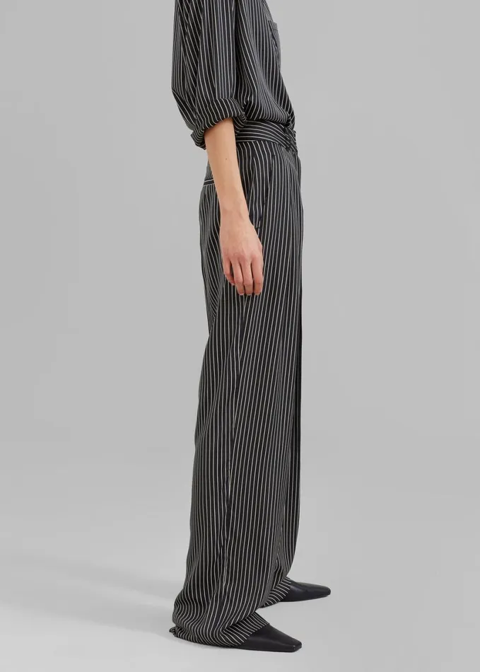 Clothing Women The Frankie Shop Tansy Satin Pants 8211 Black Pinstripe