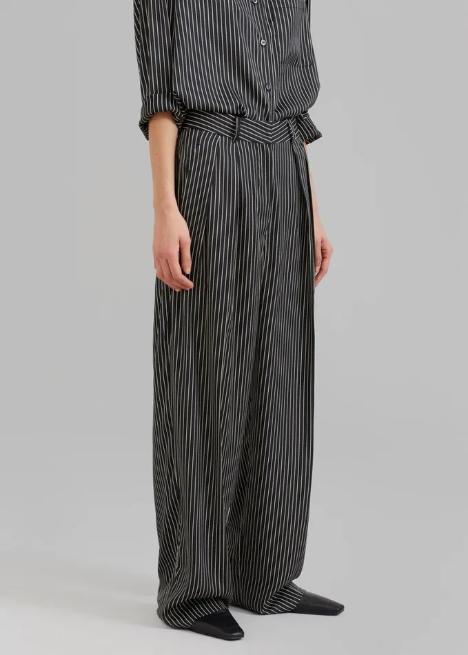 Clothing Women The Frankie Shop Tansy Satin Pants 8211 Black Pinstripe