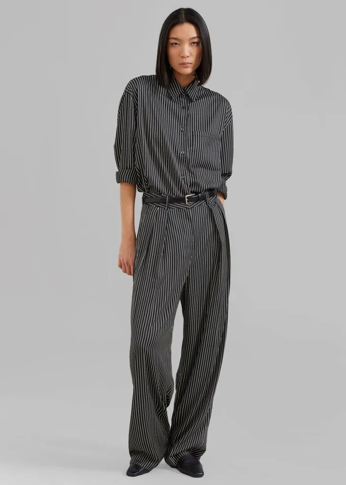 Clothing Women The Frankie Shop Tansy Satin Pants 8211 Black Pinstripe