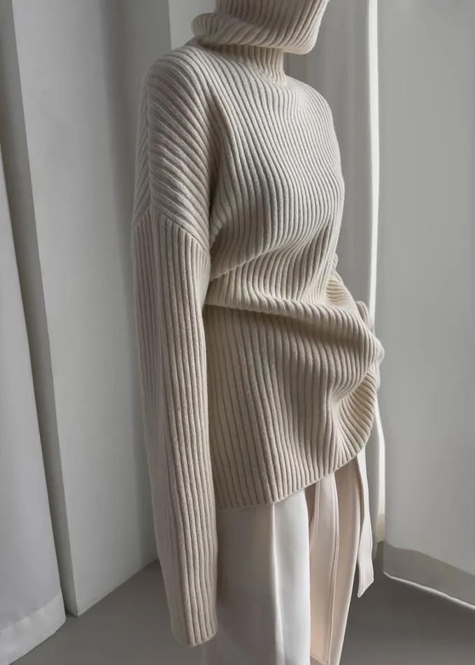 Clothing Women The Frankie Shop Thelma Ribbed Sweater Dress Cream
