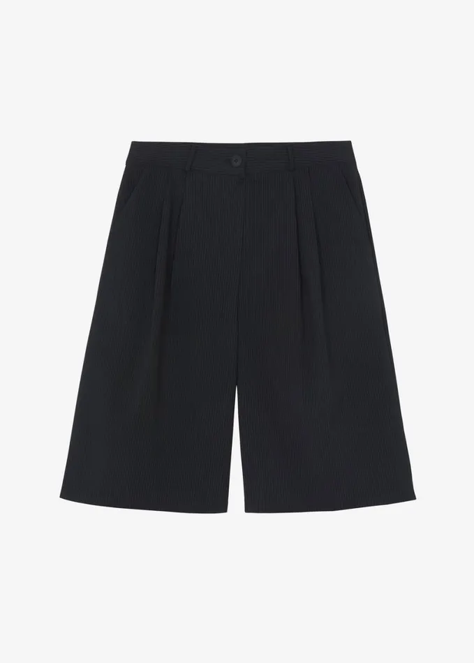 Clothing Women The Frankie Shop Wilma Pleated Bermuda Shorts 8211 Black Pinstripe