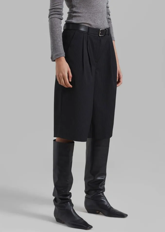 Clothing Women The Frankie Shop Wilma Pleated Bermuda Shorts 8211 Black Pinstripe