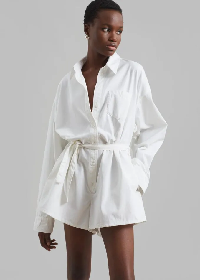 Clothing Women The Frankie Shop Wren Denim Romper 8211 White