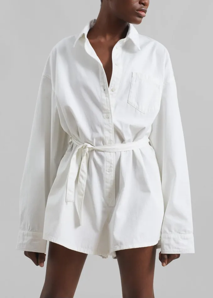 Clothing Women The Frankie Shop Wren Denim Romper 8211 White