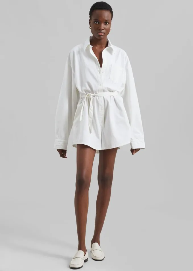Clothing Women The Frankie Shop Wren Denim Romper 8211 White