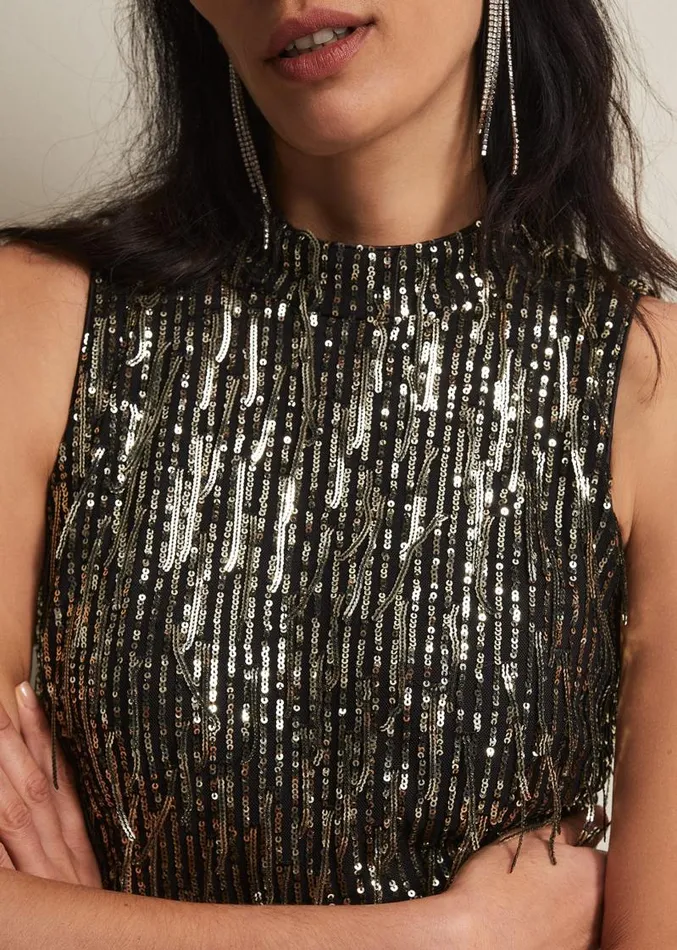 Clover Sequin Fringe Maxi Dress Black Women Phase Eight Dresses