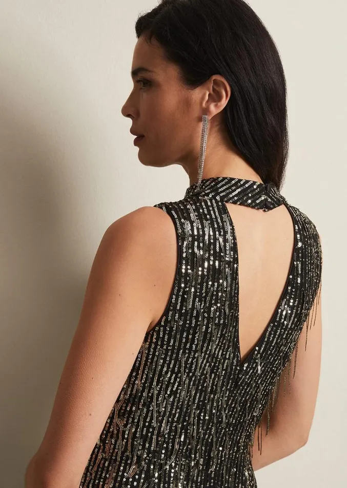 Clover Sequin Fringe Maxi Dress Black Women Phase Eight Dresses