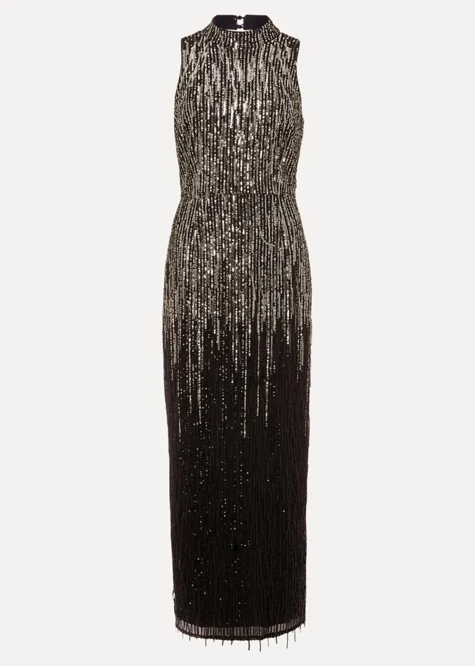 Clover Sequin Fringe Maxi Dress Black Women Phase Eight Dresses