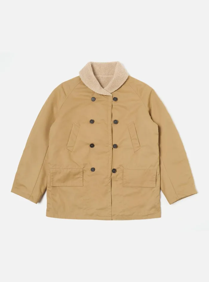 Coats and Outerwear Men Universal Works Universal Works Reversible Mackinaw Jacket In Sand Brushed PolytechSherpa Coats and Outerwear Men Universal Works Universal Works Reversible Mackinaw Jacket In Sand Brushed PolytechSherpa