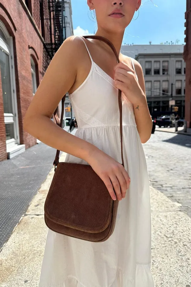 Corduroy Saddle Bag Brown Women Brandy Melville Bags and Backpacks