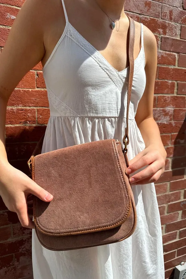 Corduroy Saddle Bag Brown Women Brandy Melville Bags and Backpacks