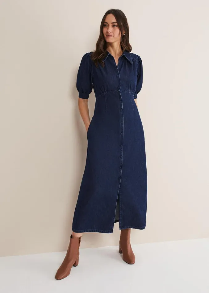 Cosette Denim Midaxi Dress Dark Indigo Women Phase Eight Dresses
