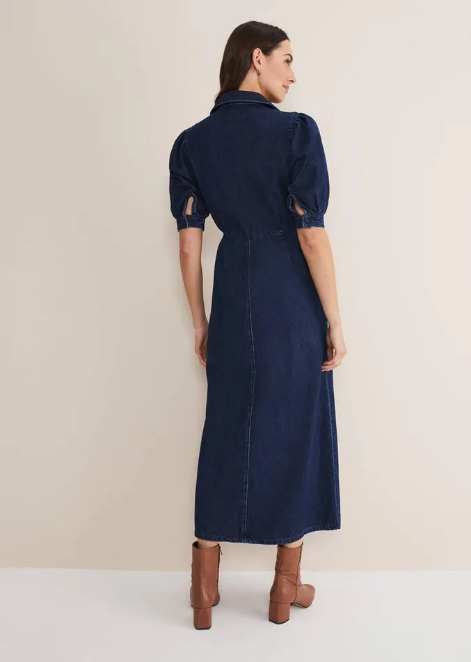 Cosette Denim Midaxi Dress Dark Indigo Women Phase Eight Dresses