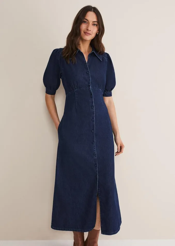 Cosette Denim Midaxi Dress Dark Indigo Women Phase Eight Dresses