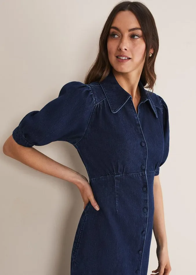 Cosette Denim Midaxi Dress Dark Indigo Women Phase Eight Dresses