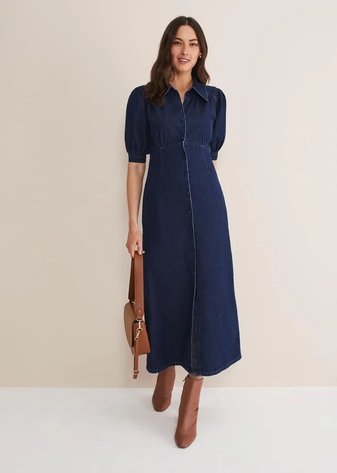 Cosette Denim Midaxi Dress Dark Indigo Women Phase Eight Dresses