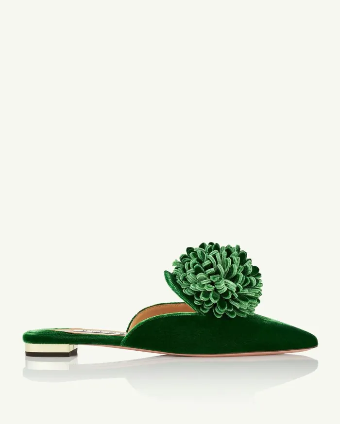 Couturier Mule Flat Green Women Aquazzura Slides and Mules Couturier Mule Flat Green Women Aquazzura Slides and Mules
