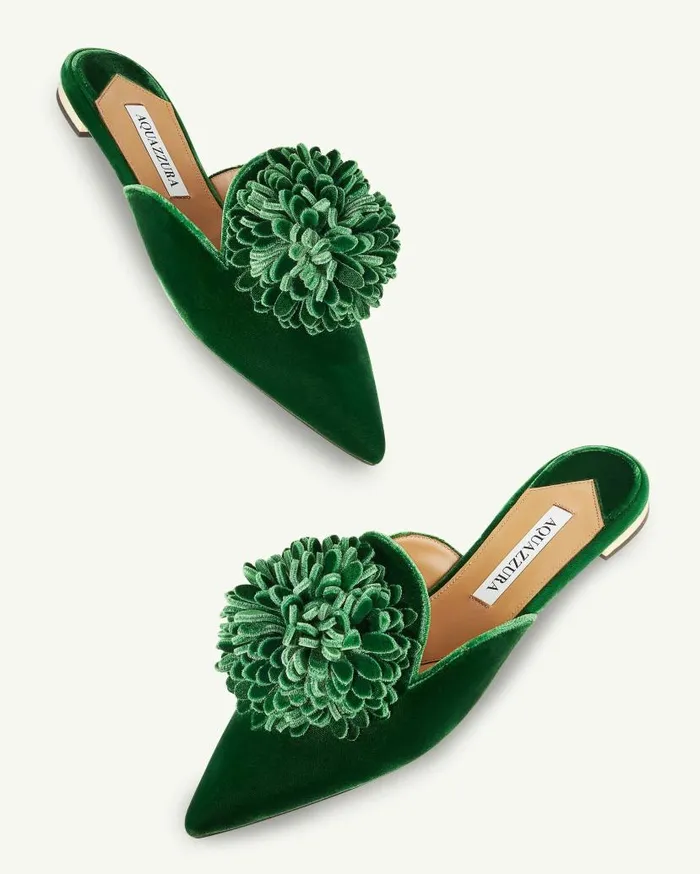 Couturier Mule Flat Green Women Aquazzura Slides and Mules Couturier Mule Flat Green Women Aquazzura Slides and Mules