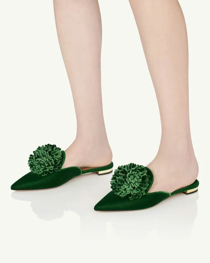 Couturier Mule Flat Green Women Aquazzura Slides and Mules Couturier Mule Flat Green Women Aquazzura Slides and Mules