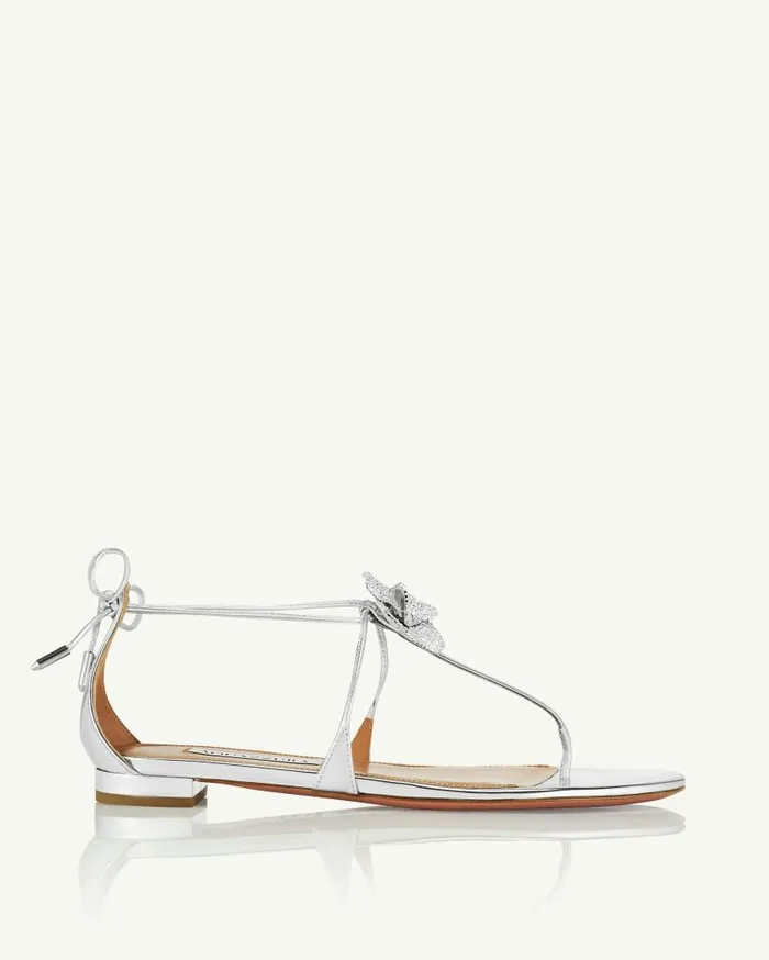Crystal Orchid Sandal Flat Silver Women Aquazzura Flats Crystal Orchid Sandal Flat Silver Women Aquazzura Flats