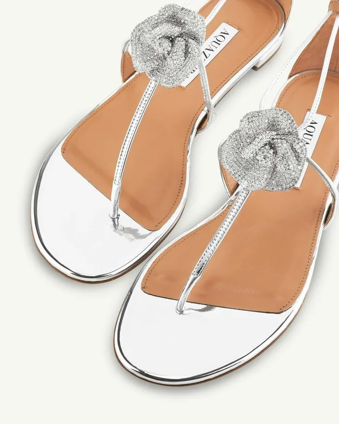 Crystal Orchid Sandal Flat Silver Women Aquazzura Flats Crystal Orchid Sandal Flat Silver Women Aquazzura Flats
