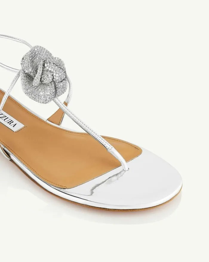 Crystal Orchid Sandal Flat Silver Women Aquazzura Flats Crystal Orchid Sandal Flat Silver Women Aquazzura Flats