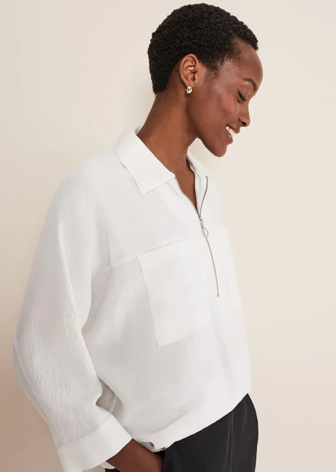 Cynthia Zip Front Shirt White Women Phase Eight Shirts and Blouses