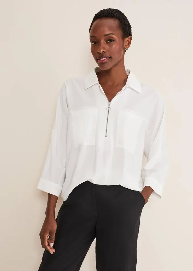 Cynthia Zip Front Shirt White Women Phase Eight Shirts and Blouses