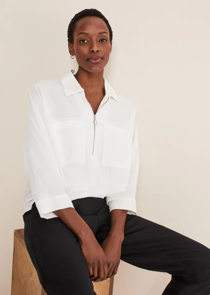 Cynthia Zip Front Shirt White Women Phase Eight Shirts and Blouses