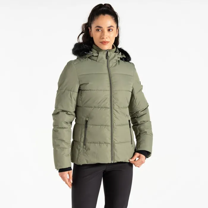 Dare 2b Glamourize V Baffled Ski Jacket Olivine Green Women Insulated Jackets
