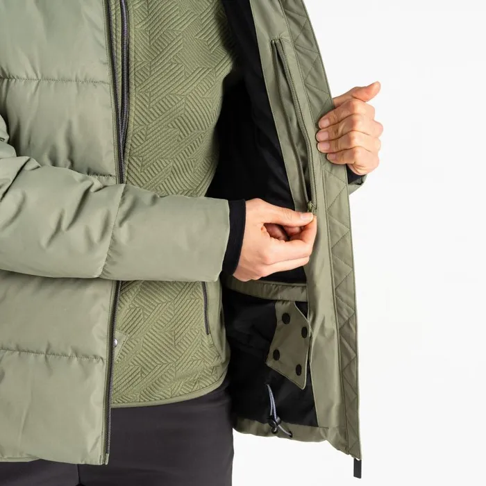 Dare 2b Glamourize V Baffled Ski Jacket Olivine Green Women Insulated Jackets
