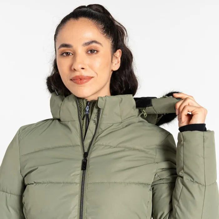 Dare 2b Glamourize V Baffled Ski Jacket Olivine Green Women Insulated Jackets