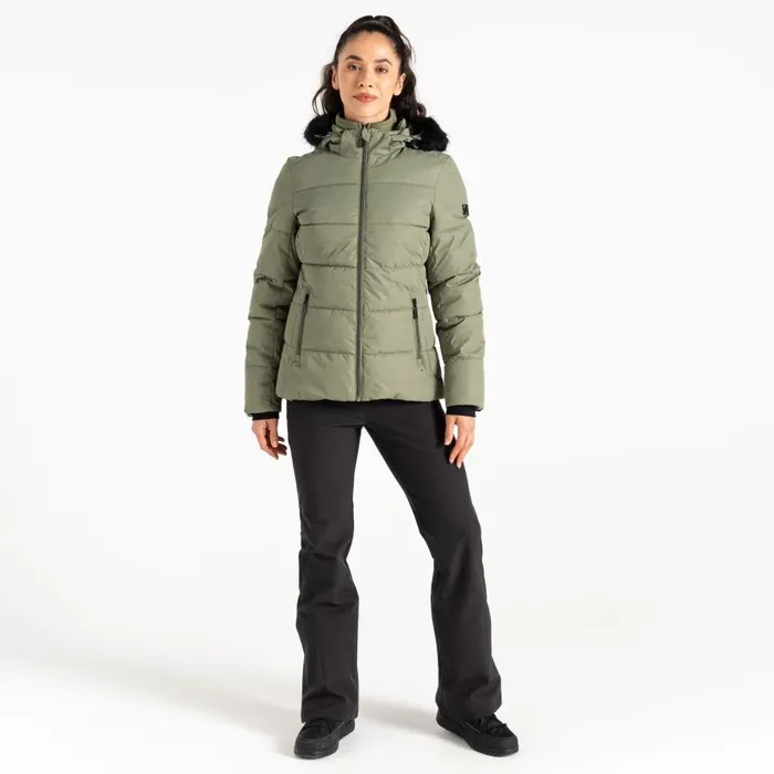 Dare 2b Glamourize V Baffled Ski Jacket Olivine Green Women Insulated Jackets