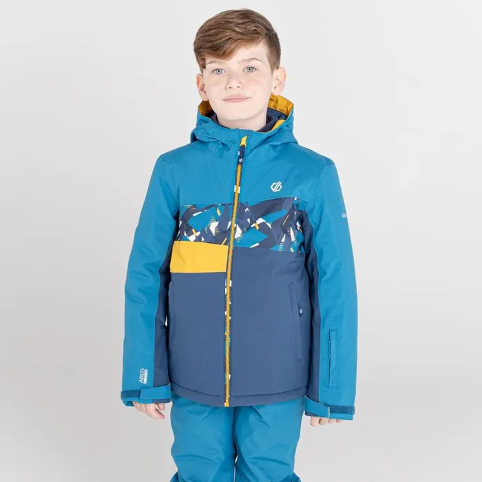 Dare 2b Humour Recycled Waterproof Ski Jacket Dark Denim Geometric Print Kids Waterproof Jackets