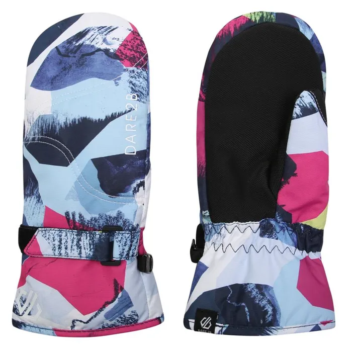 Dare 2b Jovial Mitts Quiet Blue Abstract Print Kids Ski Accessories