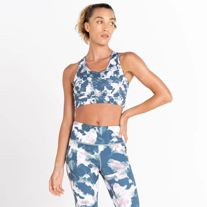 Dare 2b Swift Sports Bra Dusky Rose Inky Print Women Gym Tops