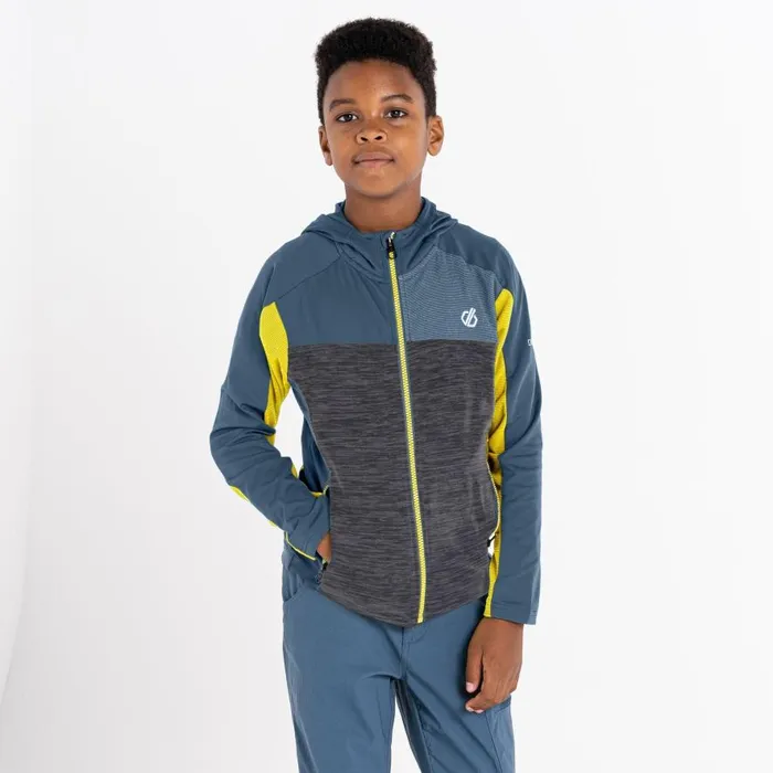 Dare 2b Thriving Hooded Core Stretch Midlayer Orion Grey Electric Yellow Kids Fleece