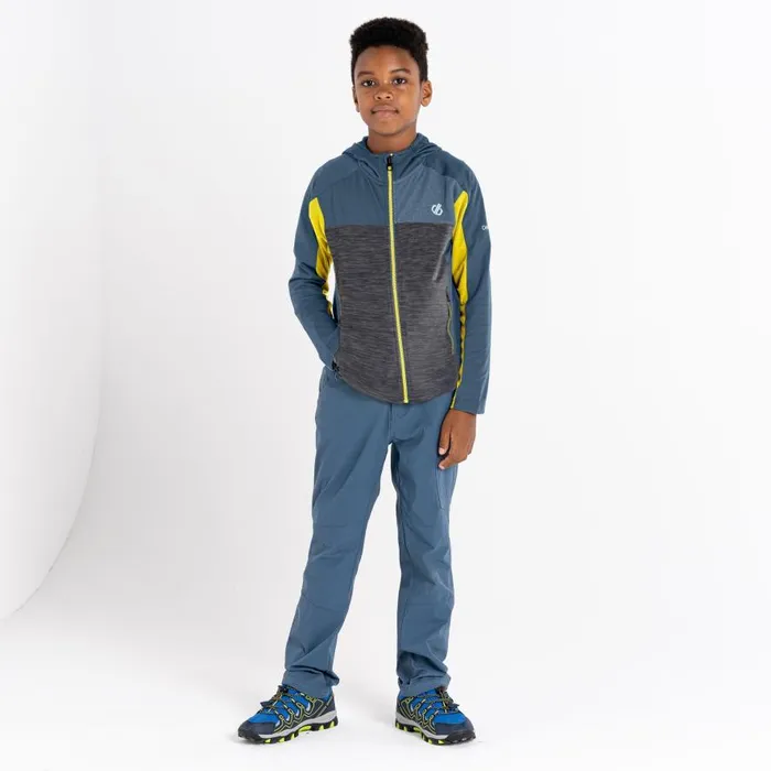 Dare 2b Thriving Hooded Core Stretch Midlayer Orion Grey Electric Yellow Kids Fleece