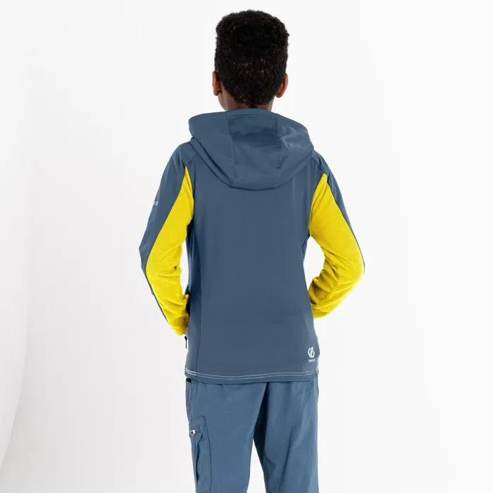 Dare 2b Thriving Hooded Core Stretch Midlayer Orion Grey Electric Yellow Kids Fleece