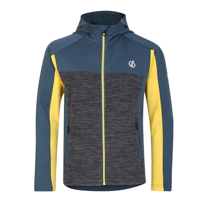 Dare 2b Thriving Hooded Core Stretch Midlayer Orion Grey Electric Yellow Kids Fleece