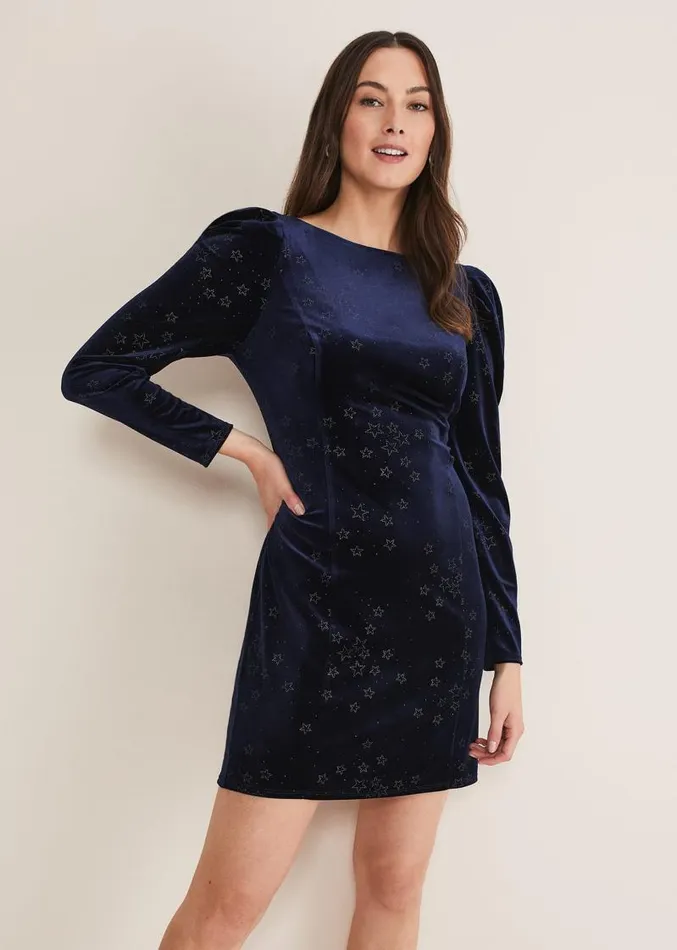Daria Velvet Star Dress Midnightpewter Women Phase Eight Dresses